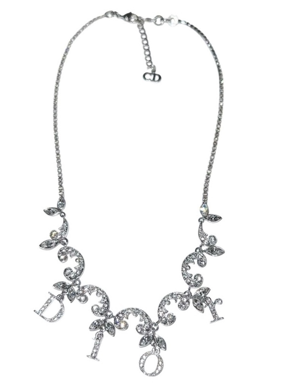 🔥100% Authentic Christian Dior Silver Crystal Dangling Letter Charm Necklace🔥 - Picture 1 of 12
